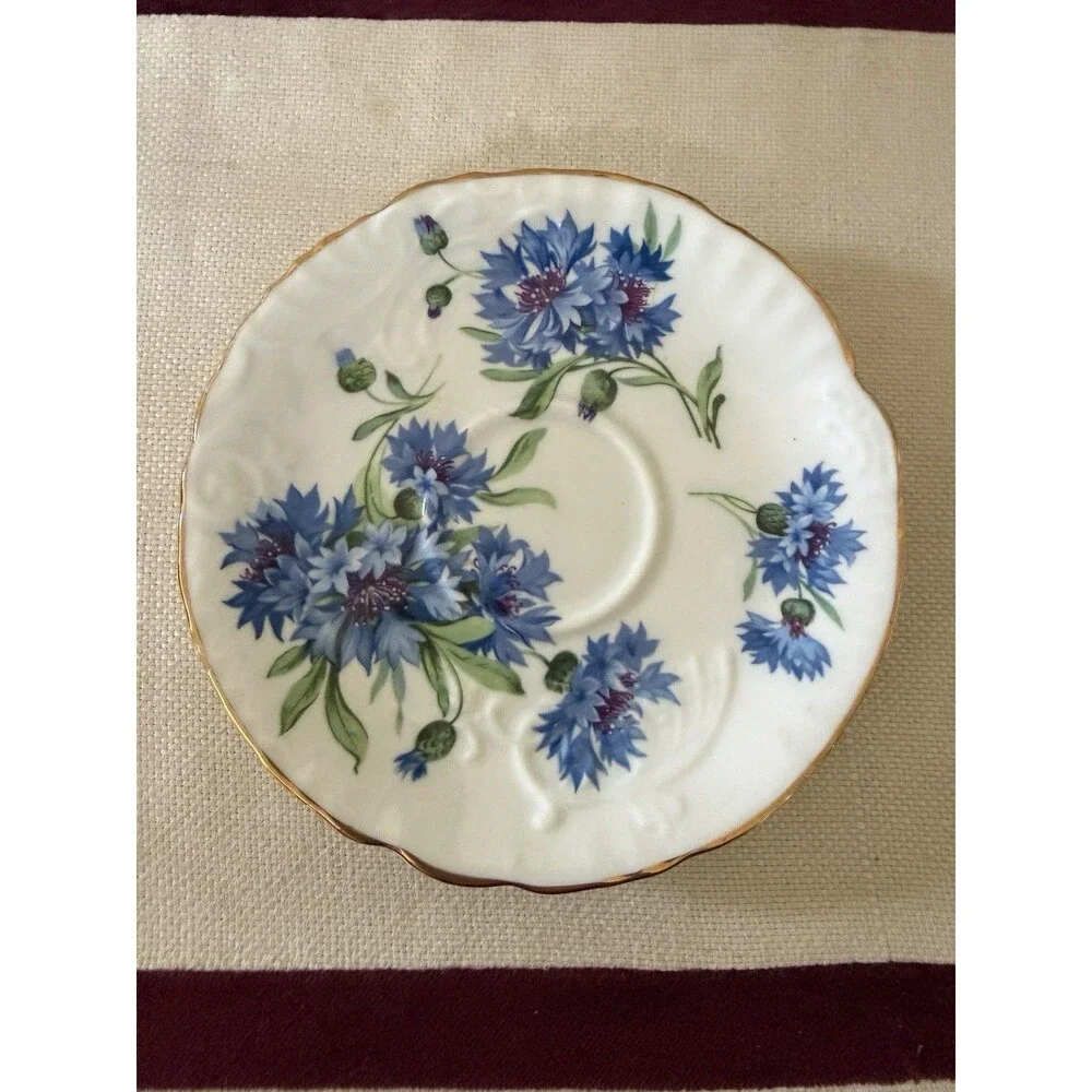 Hammersley & Co. Bone China Teacup and Saucer Set Blue Cornflower Pattern